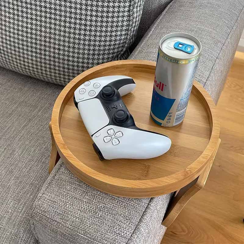 Bandeja de Bambu Circular para Sofa con Clips | SofaTray