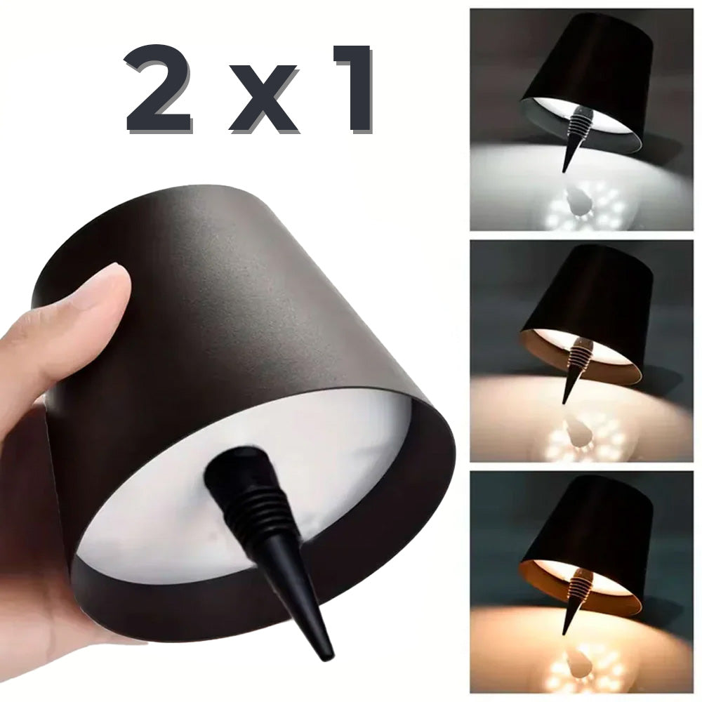 Lampara Botella Inalámbrica Táctil de 3 Colores y Atenuación Combo 2x1 | GlowBottle