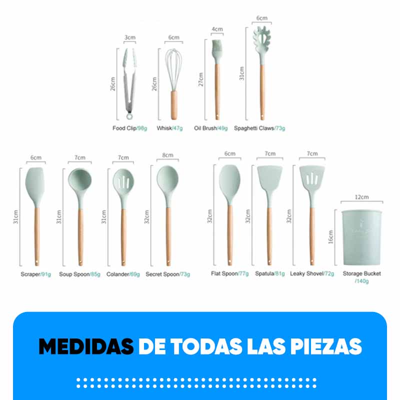 Set de Espátulas Antiadherente 12 Unidades en Silicona | KitchenFlex