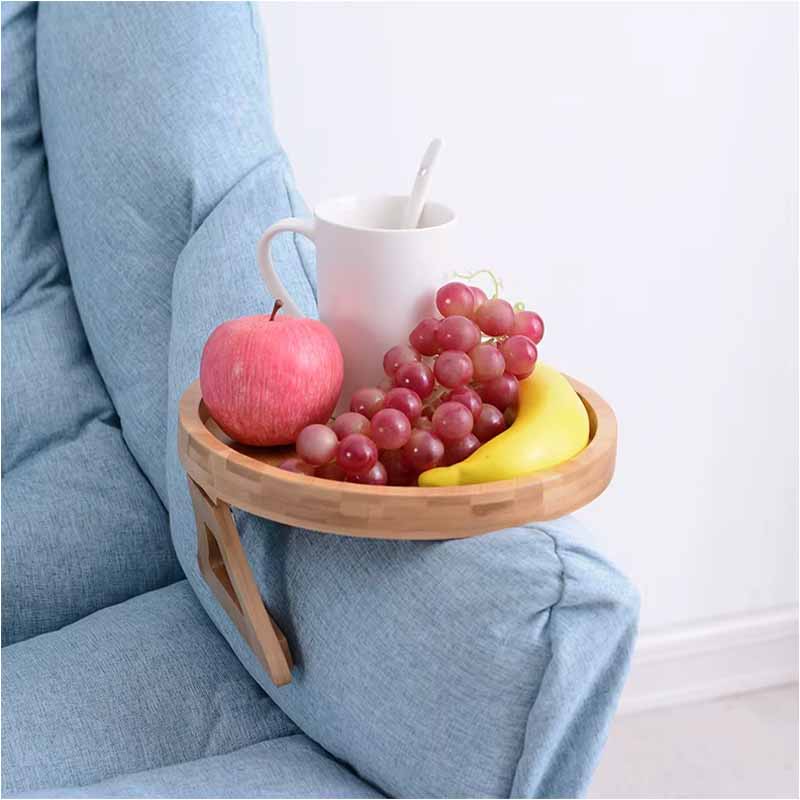 Bandeja de Bambu Circular para Sofa con Clips | SofaTray