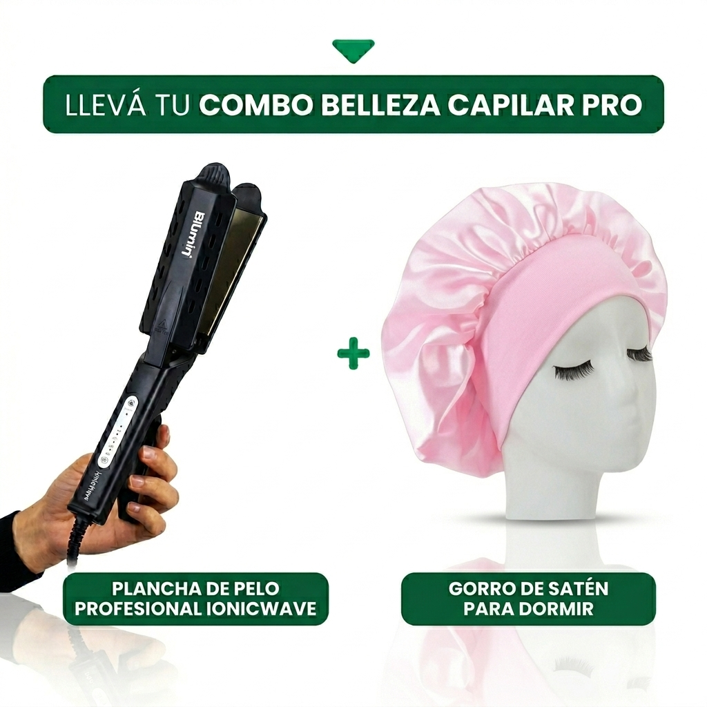 Plancha de Pelo Profesional IonicWave + Gorro de Satén para Dormir De Regalo
