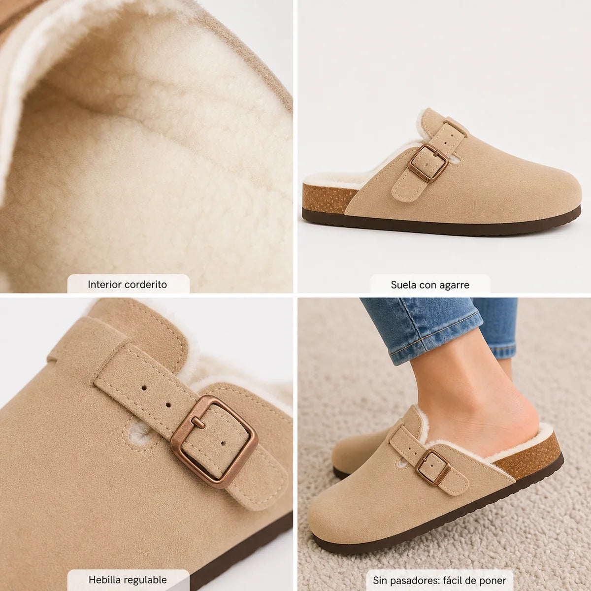 Zapatillas Clogs Fuzzy en Gamuza con Corderito | SoftPaws