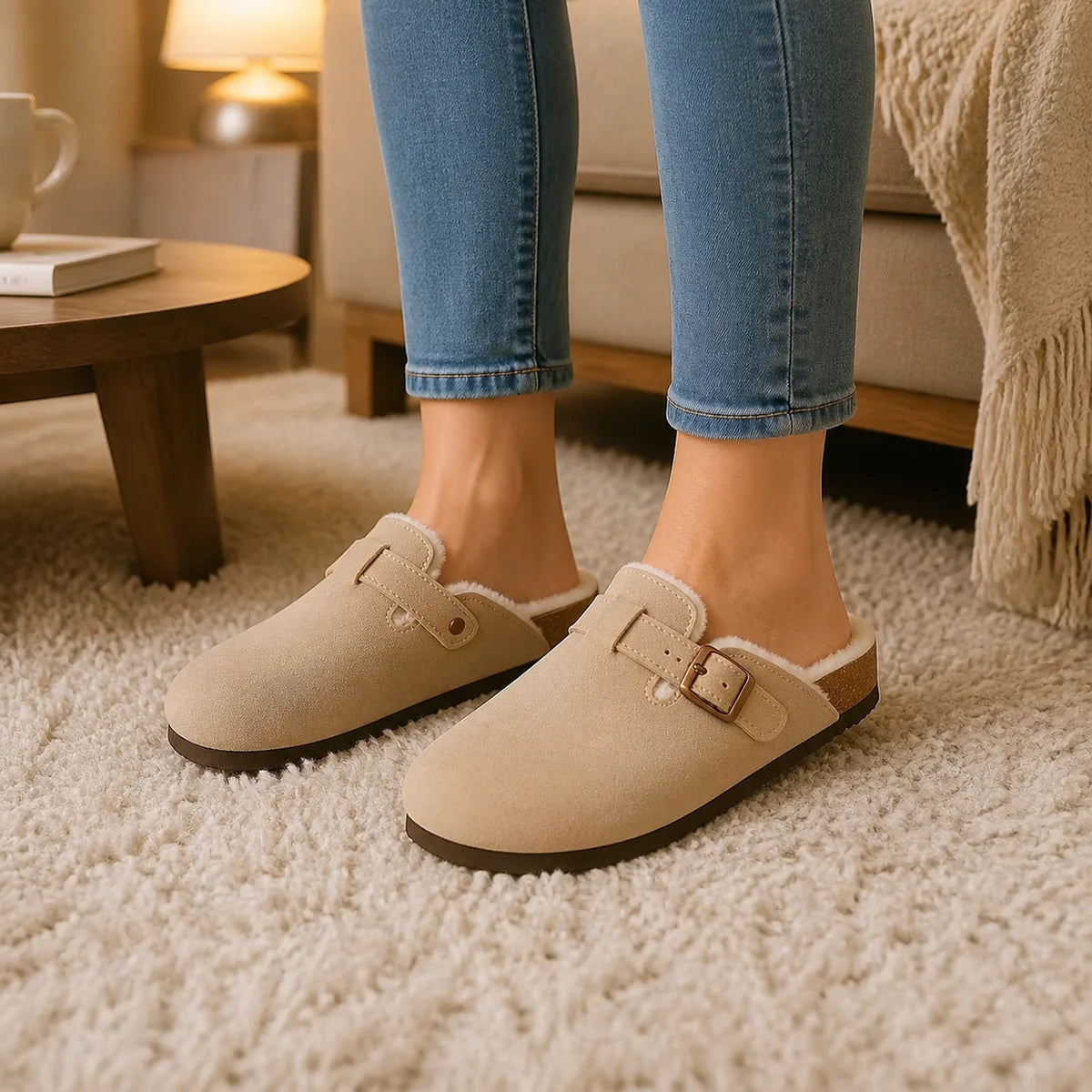 Zapatillas Clogs Fuzzy en Gamuza con Corderito | SoftPaws